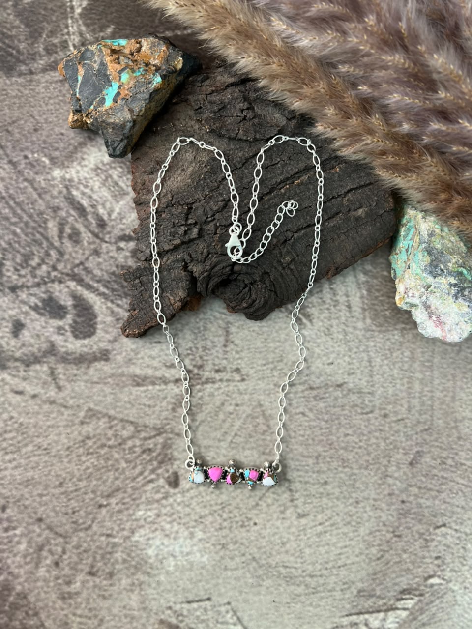 Handmade Sterling Silver Cotton Candy Necklace Signed Nizhoni