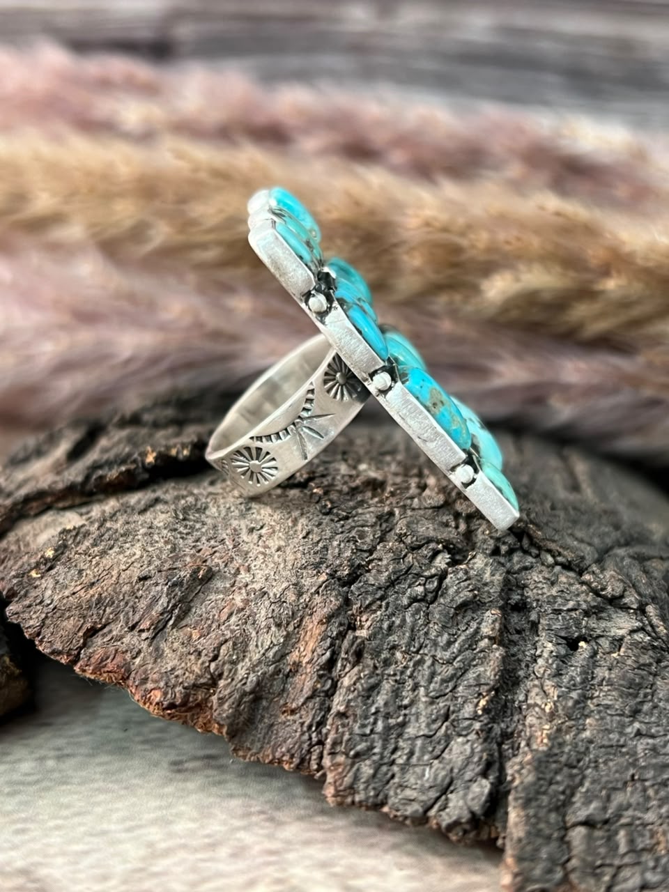 Handmade Sterling Silver Campitos Turquoise Collection: Adjustable Ring Signed Nizhoni