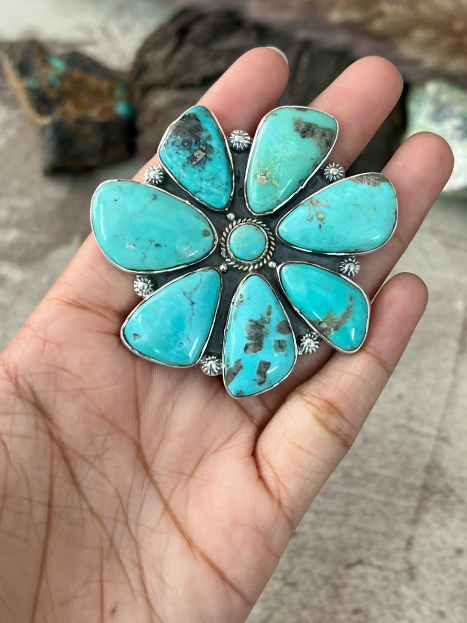 Handmade Sterling Silver Campitos Turquoise Collection: Adjustable Ring Signed Nizhoni