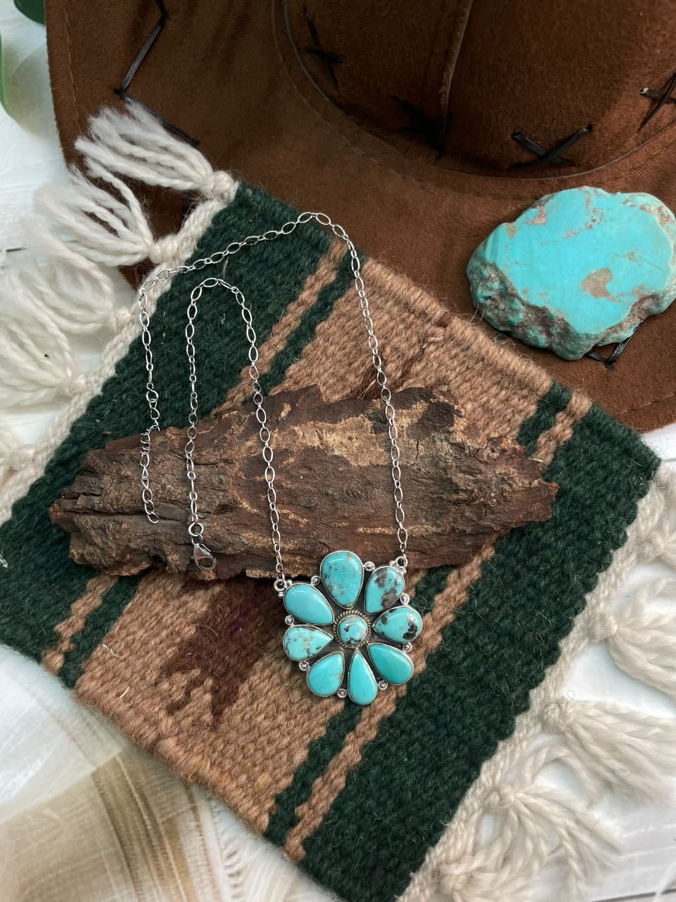Handmade Sterling Silver Campitos Turquoise Collection: Necklace Signed Nizhoni