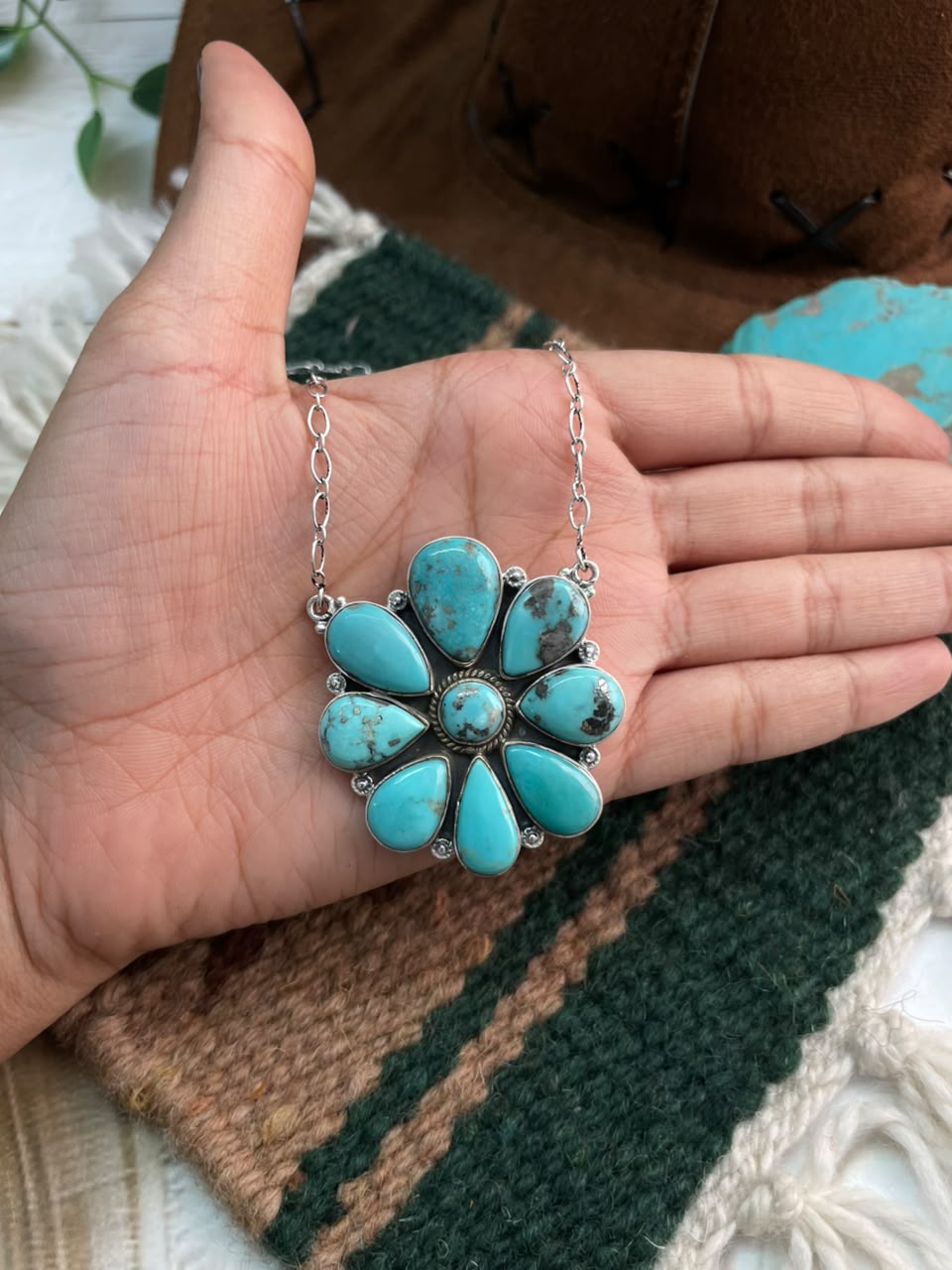 Handmade Sterling Silver Campitos Turquoise Collection: Necklace Signed Nizhoni