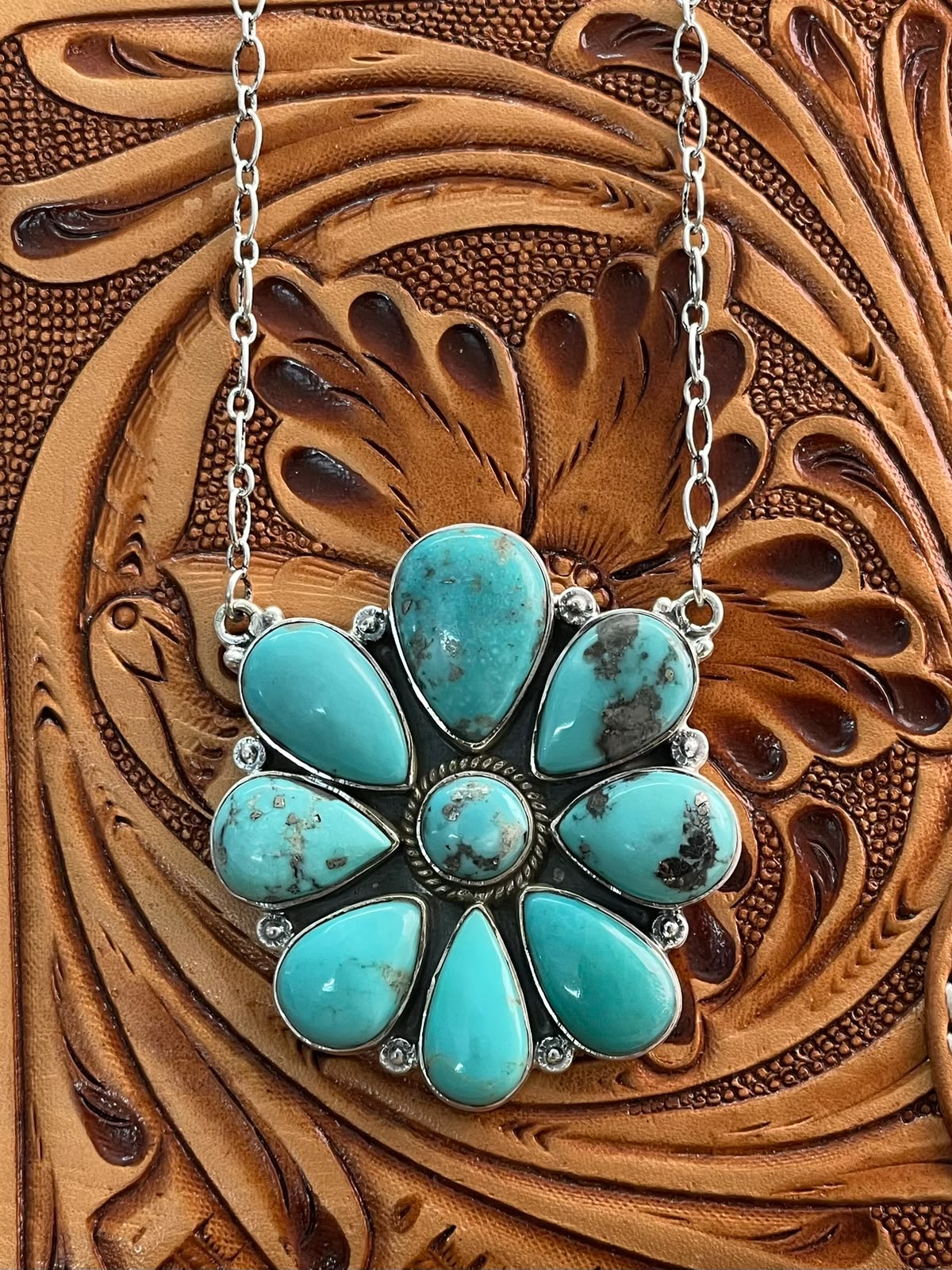 Handmade Sterling Silver Campitos Turquoise Collection: Necklace Signed Nizhoni