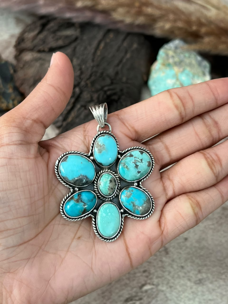 Handmade Sterling Silver Campitos Turquoise Collection: Pendant Signed Nizhoni