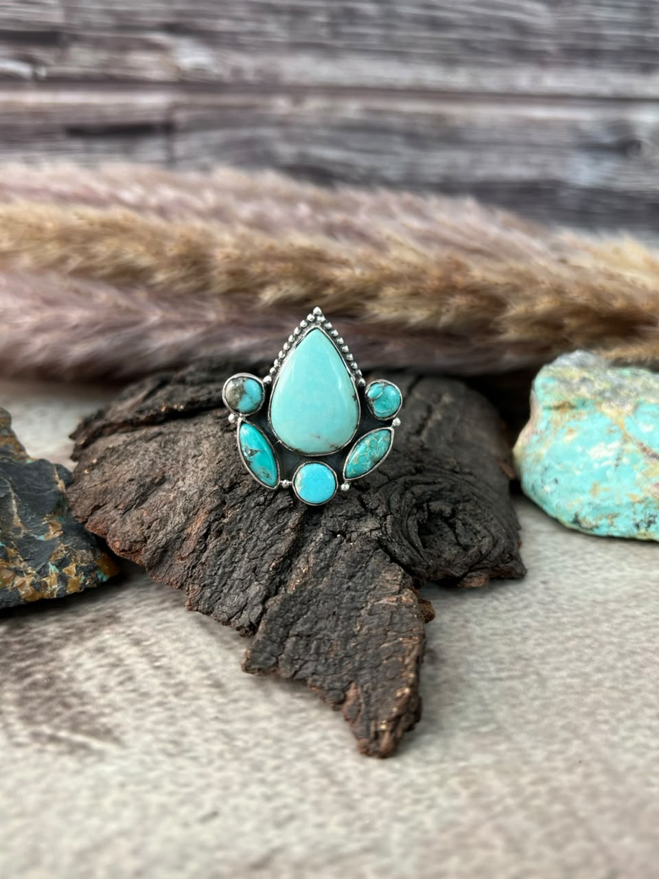 Handmade Sterling Silver Campitos Turquoise Collection: Adjustable Ring Signed Nizhoni