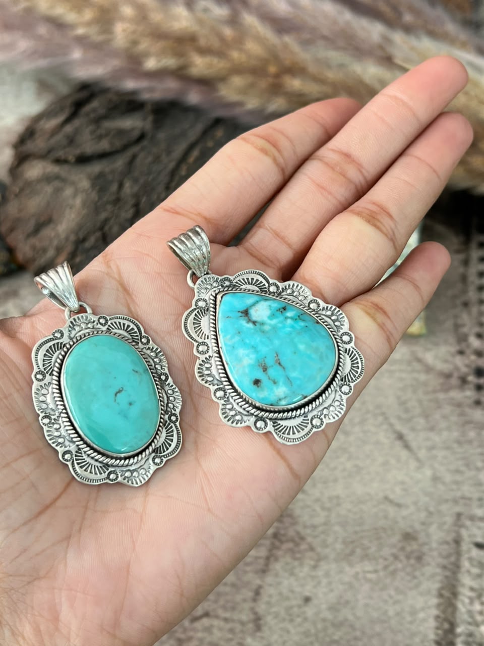 Handmade Sterling Silver Campitos Turquoise Collection: Pendant Signed Nizhoni
