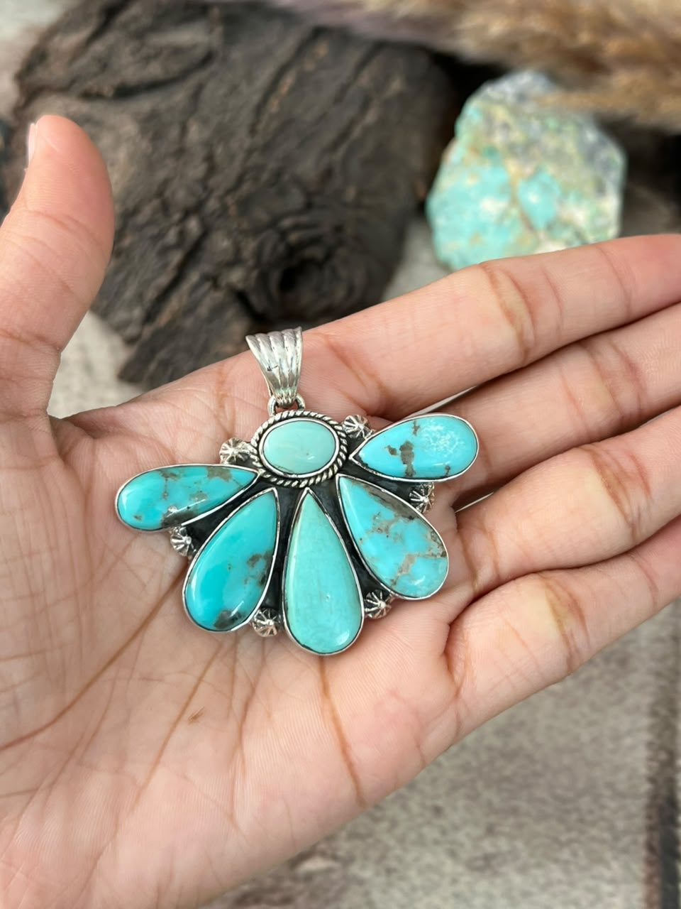 Handmade Sterling Silver Campitos Turquoise Collection: Pendant Signed Nizhoni