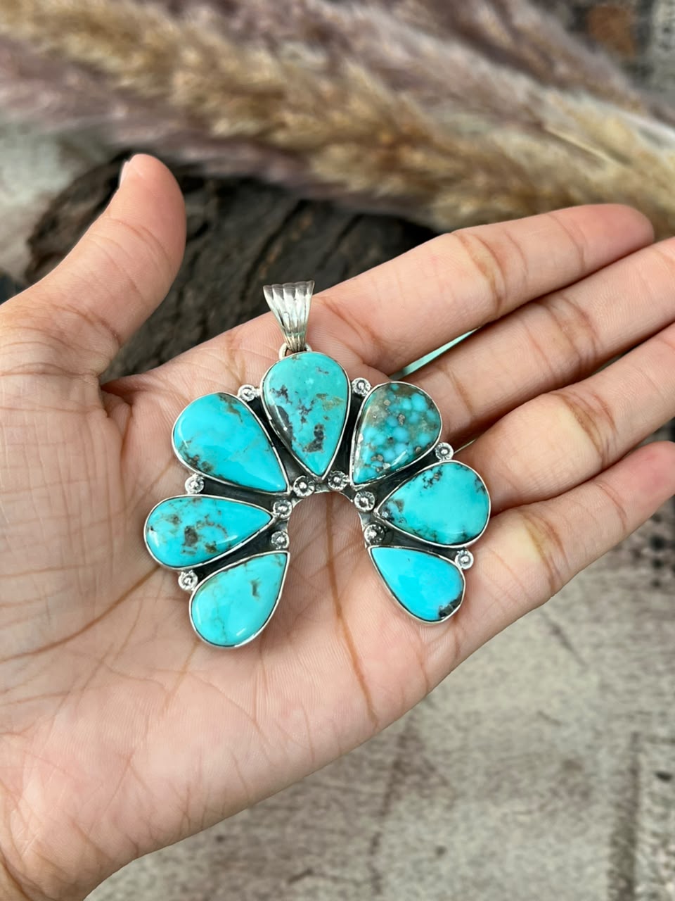 Handmade Sterling Silver Campitos Turquoise Collection: Naja Pendant Signed Nizhoni