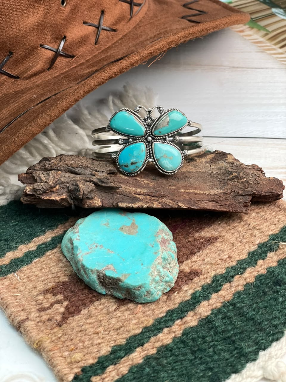 Handmade Sterling Silver Campitos Turquoise Collection: Butterfly Cuff Bracelet Signed Nizhoni
