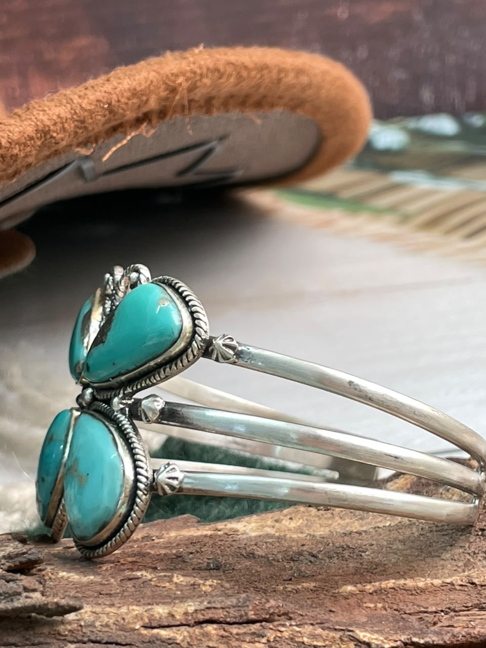 Handmade Sterling Silver Campitos Turquoise Collection: Butterfly Cuff Bracelet Signed Nizhoni