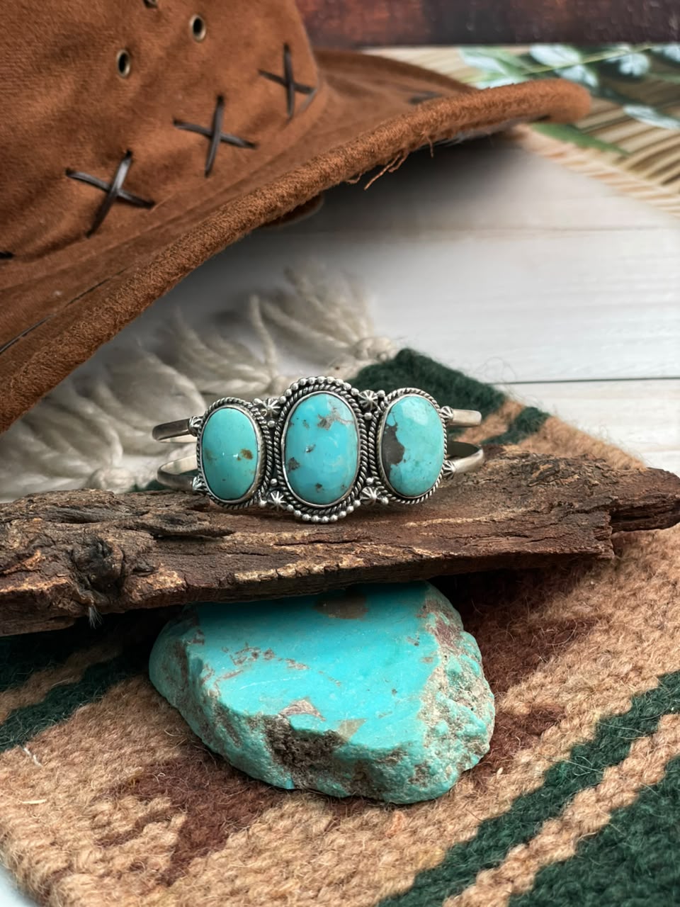 Handmade Sterling Silver Campitos Turquoise Collection: Cuff Bracelet Signed Nizhoni