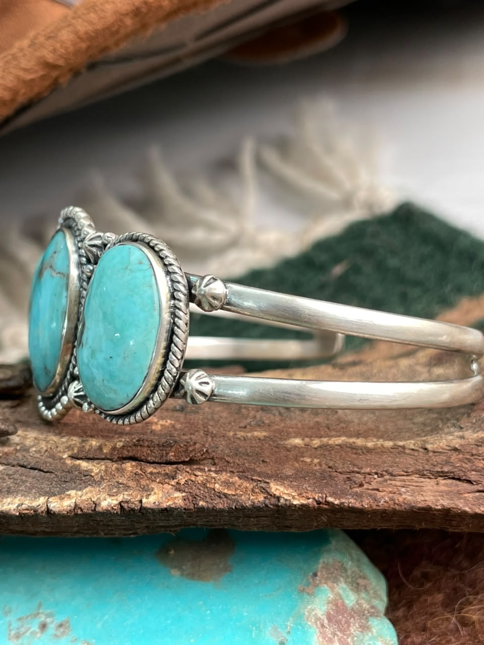 Handmade Sterling Silver Campitos Turquoise Collection: Cuff Bracelet Signed Nizhoni