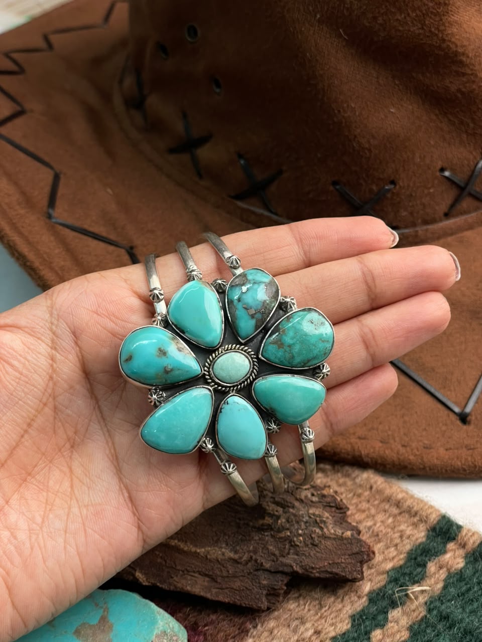 Handmade Sterling Silver Campitos Turquoise Collection: Cuff Bracelet Signed Nizhoni