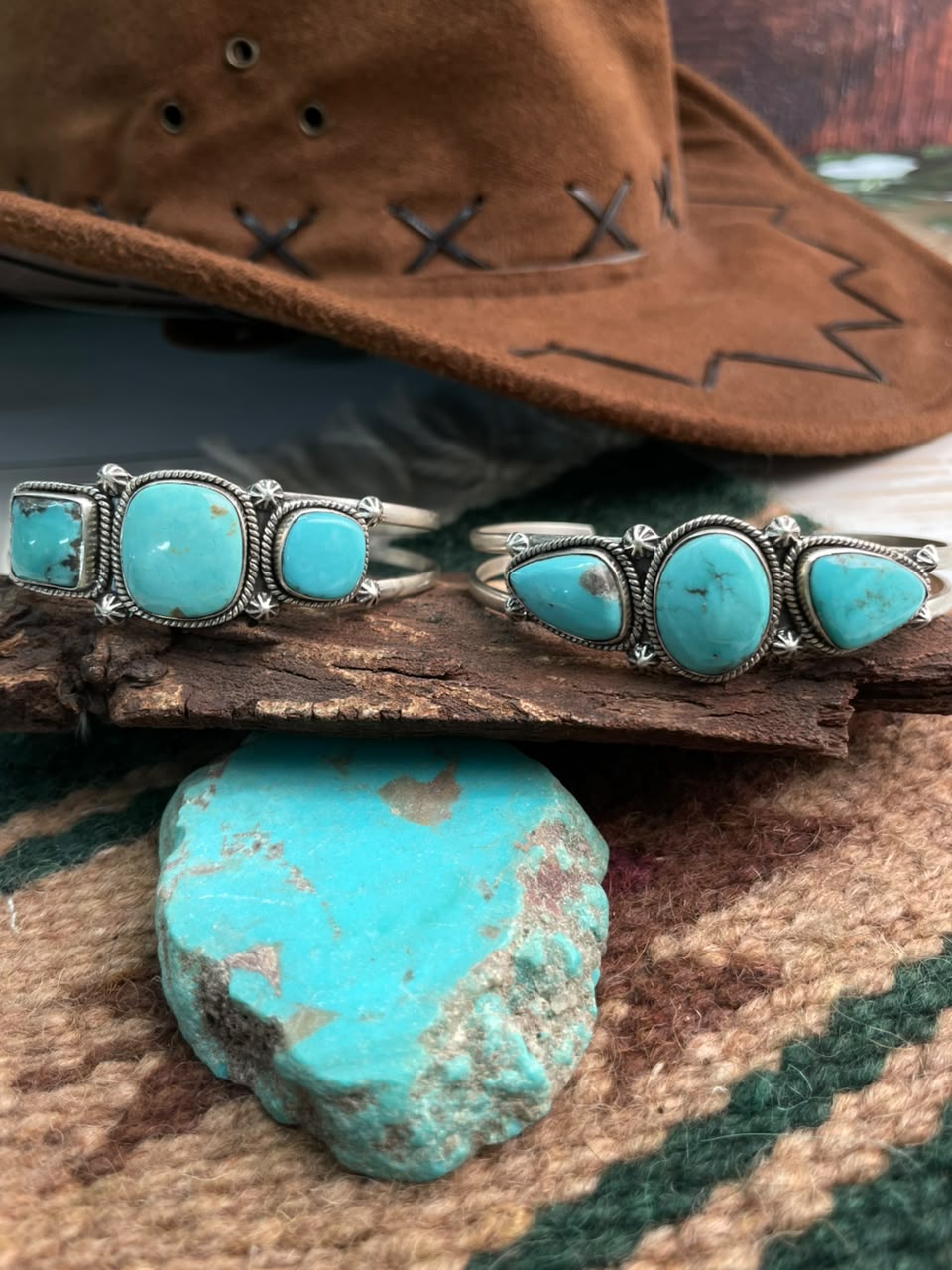 Handmade Sterling Silver Campitos Turquoise Collection: Cuff Bracelet Signed Nizhoni