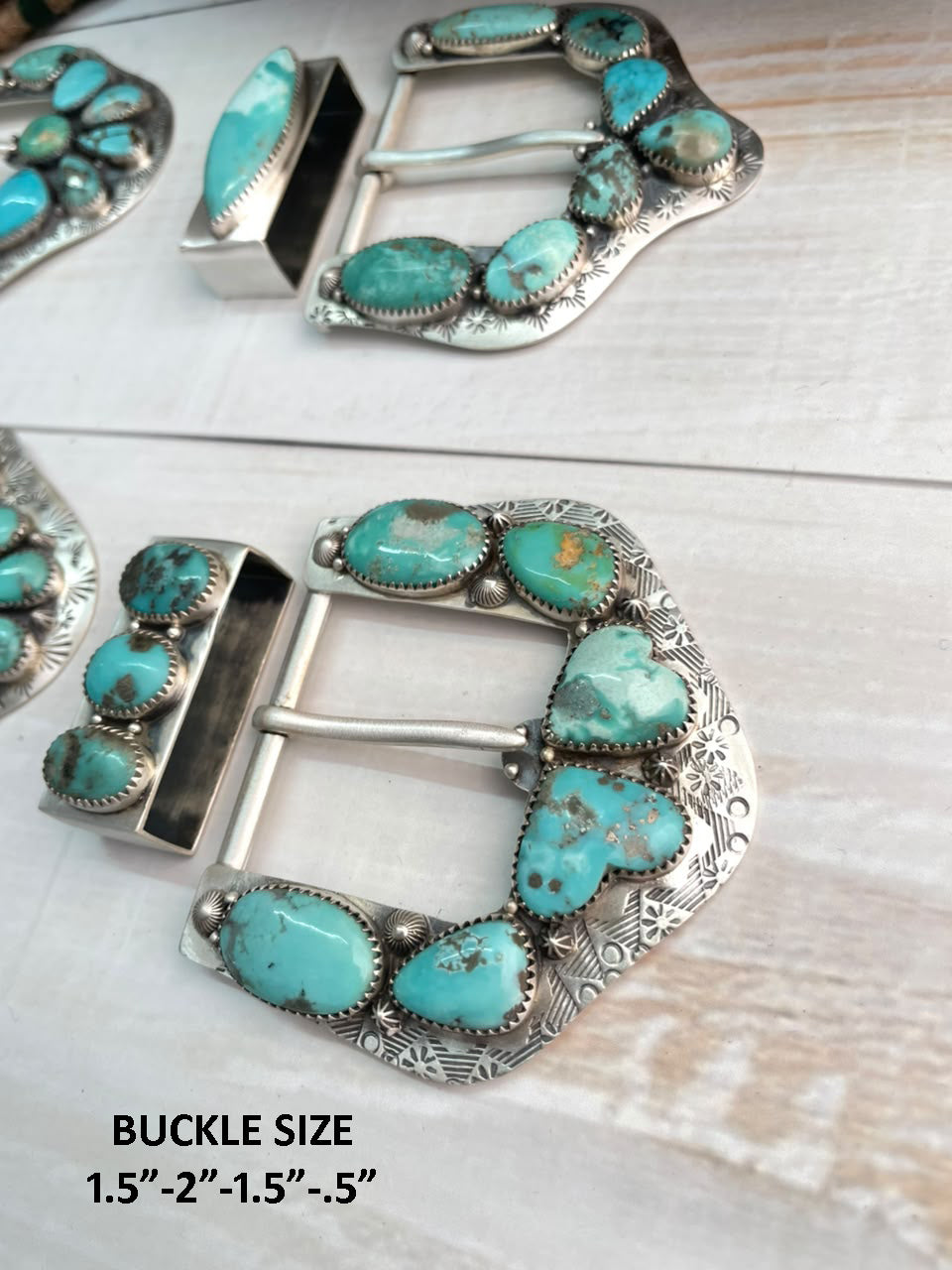 Handmade Sterling Silver Campitos Turquoise Collection: Belt Buckle Set Signed Nizhoni