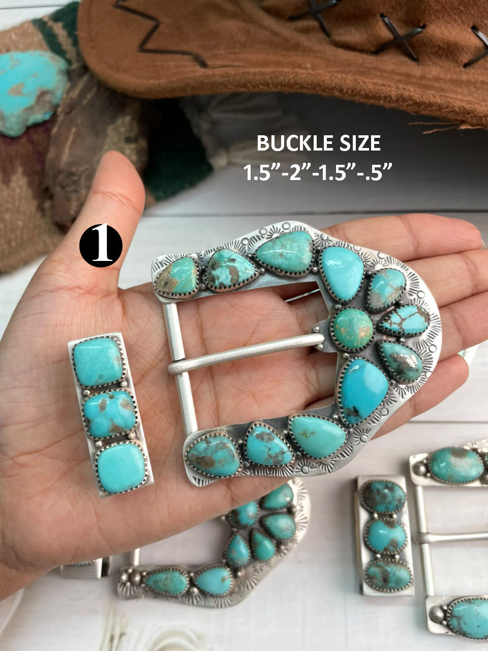 Handmade Sterling Silver Campitos Turquoise Collection: Belt Buckle Set Signed Nizhoni
