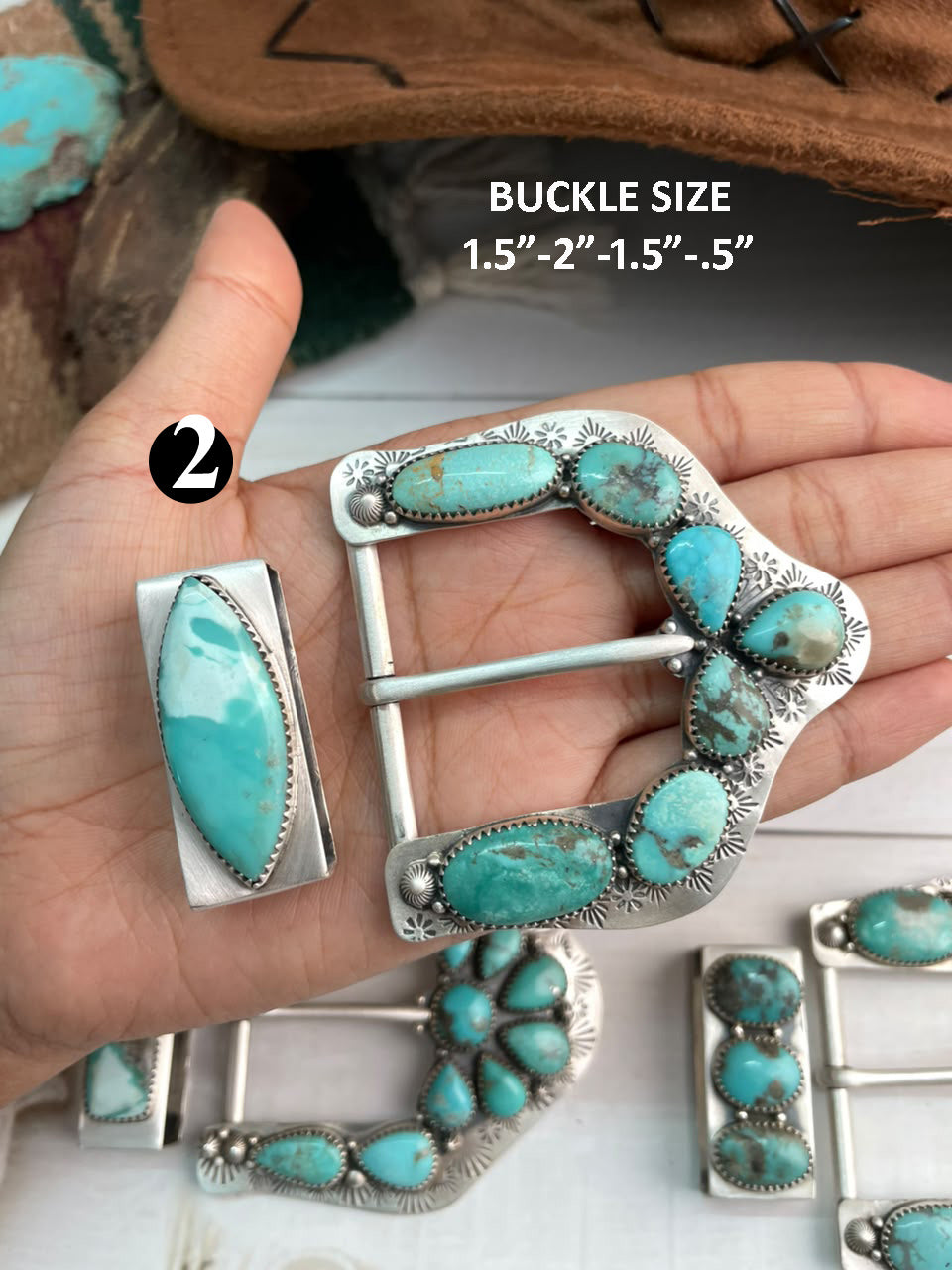 Handmade Sterling Silver Campitos Turquoise Collection: Belt Buckle Set Signed Nizhoni