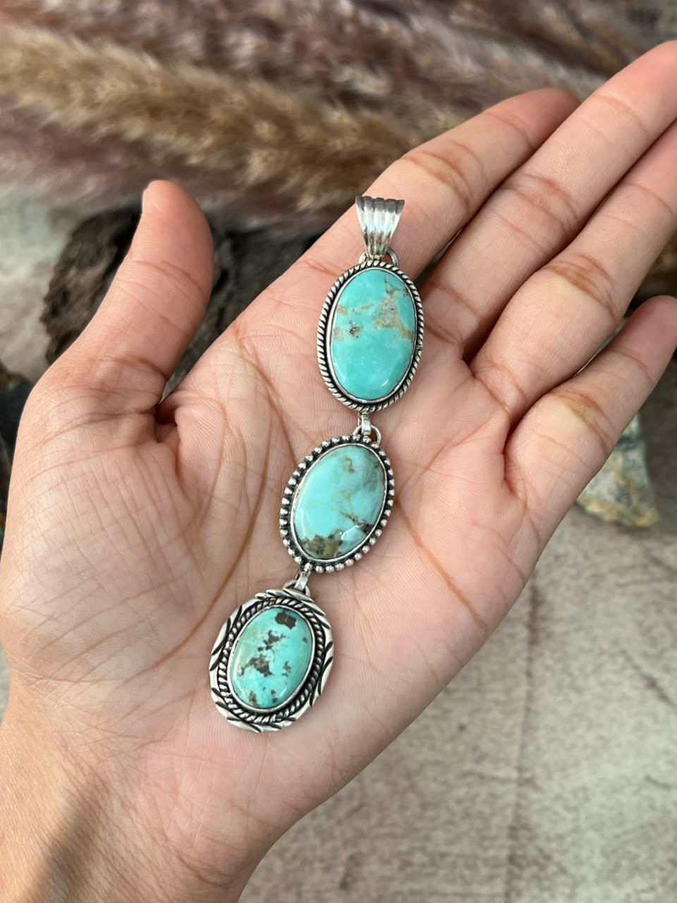 Handmade Sterling Silver Campitos Turquoise Collection: Pendant Signed Nizhoni