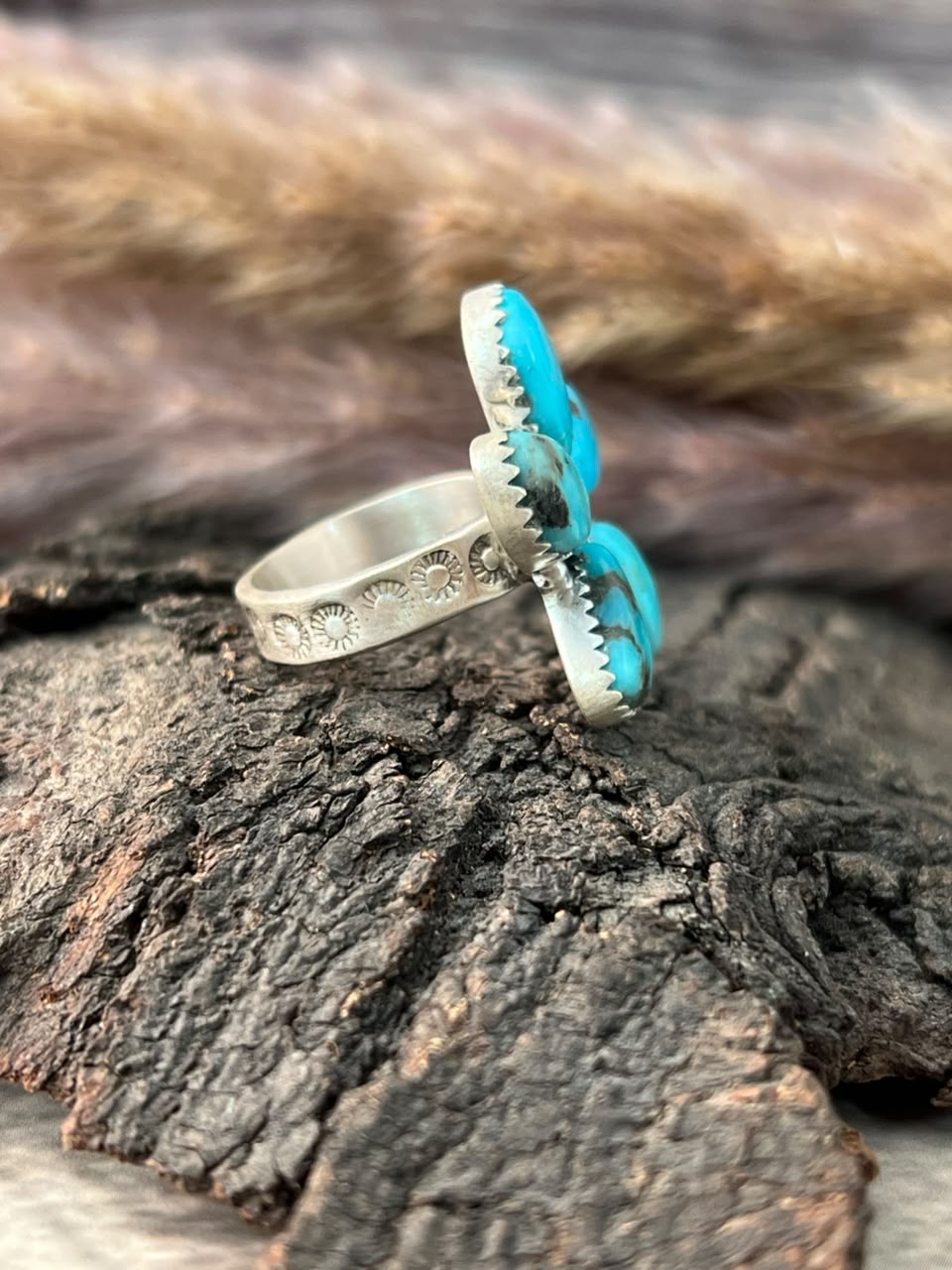 Handmade Sterling Silver Campitos Turquoise Collection: Adjustable Ring Signed Nizhoni
