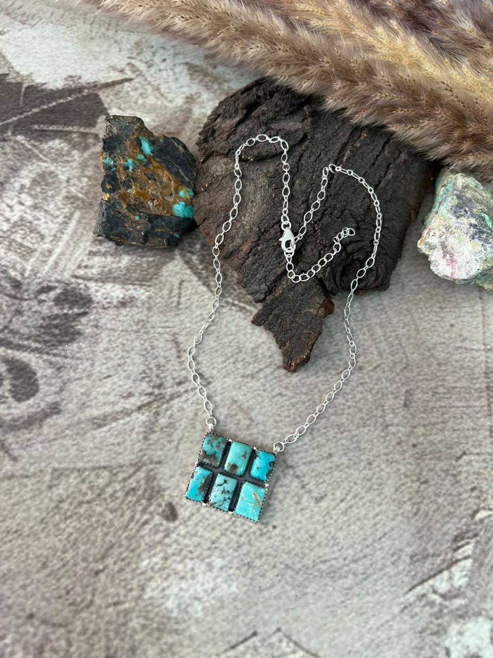 Handmade Sterling Silver Campitos Turquoise Collection: Necklace Signed Nizhoni