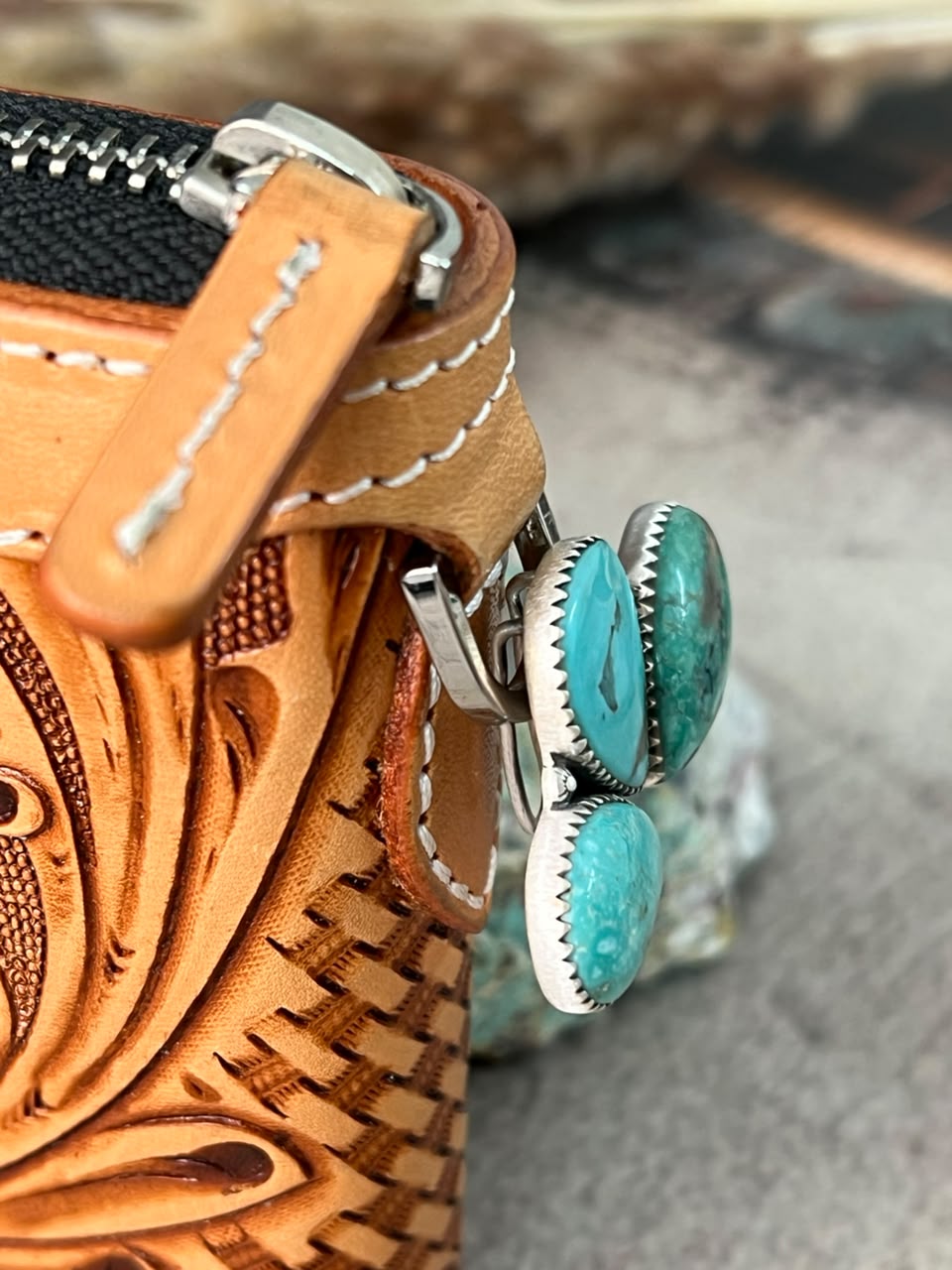Handmade Sterling Silver Campitos Turquoise Collection: Purse Key Clip Signed Nizhoni