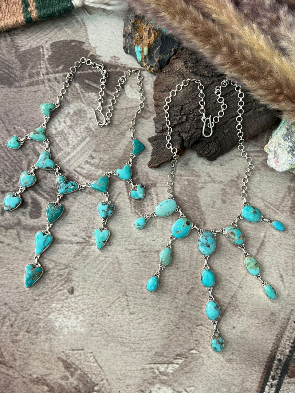 Handmade Sterling Silver Campitos Turquoise Collection: 'Y Shaped' Necklace Signed Nizhoni