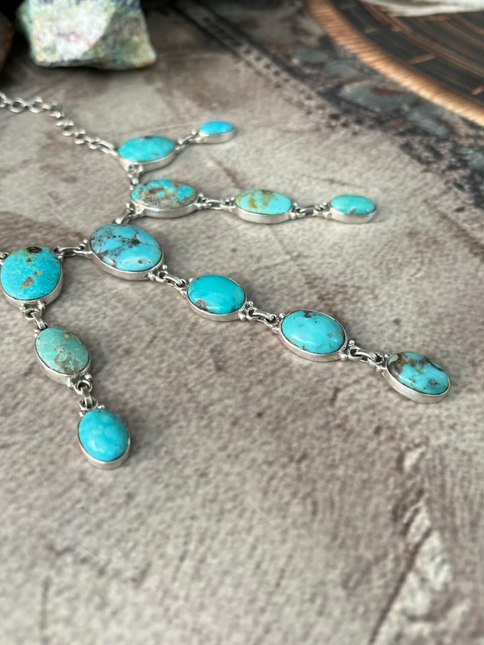 Handmade Sterling Silver Campitos Turquoise Collection: 'Y Shaped' Necklace Signed Nizhoni