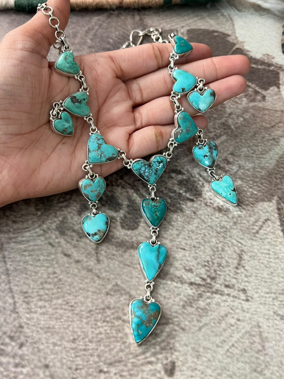 Handmade Sterling Silver Campitos Turquoise Collection: 'Y Shaped' Necklace Signed Nizhoni