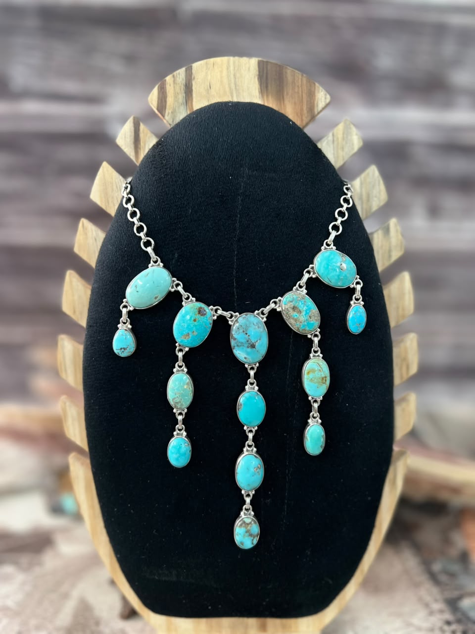 Handmade Sterling Silver Campitos Turquoise Collection: 'Y Shaped' Necklace Signed Nizhoni
