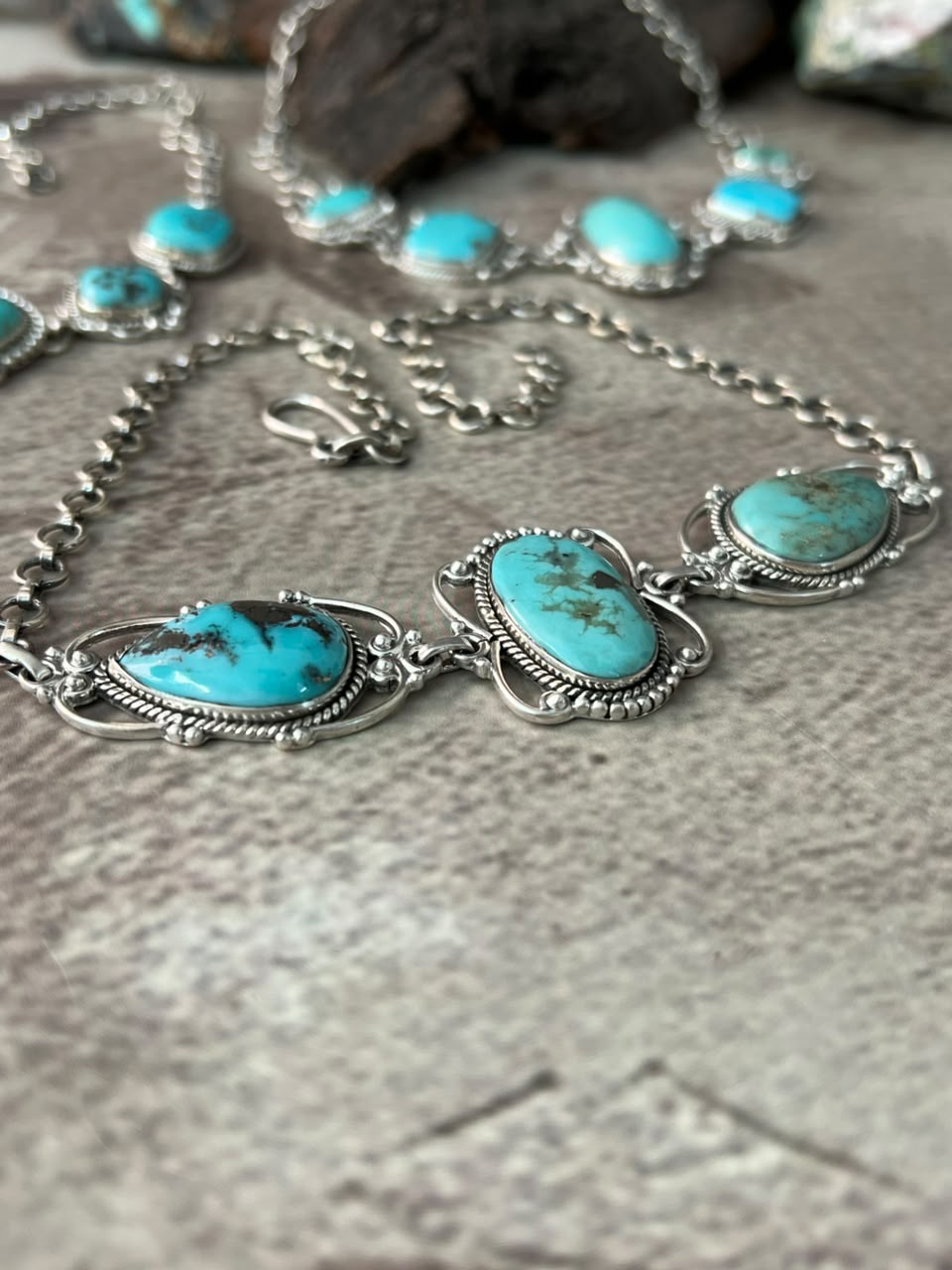 Handmade Sterling Silver Campitos Turquoise Collection: Choker Necklace Signed Nizhoni