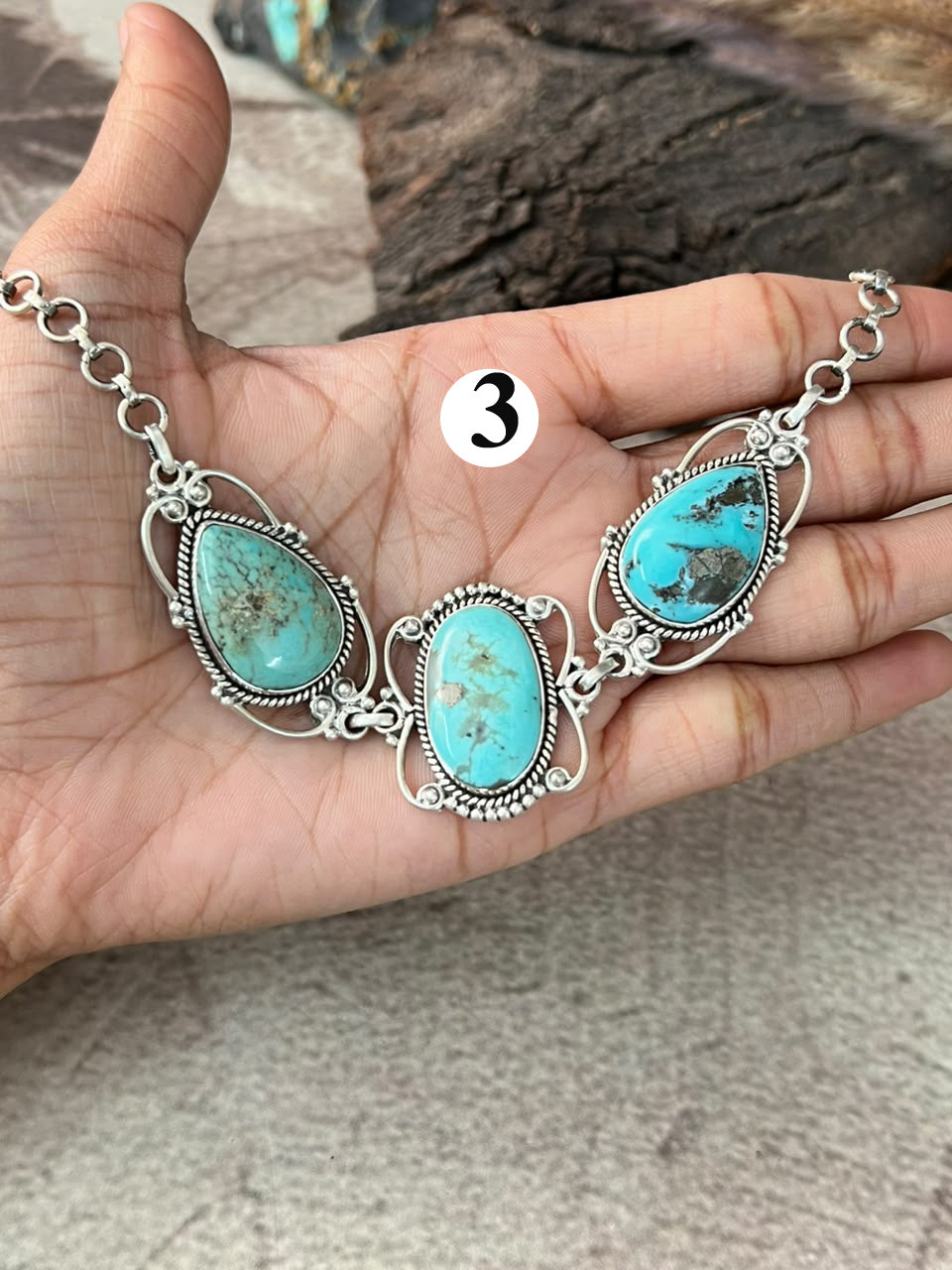 Handmade Sterling Silver Campitos Turquoise Collection: Choker Necklace Signed Nizhoni