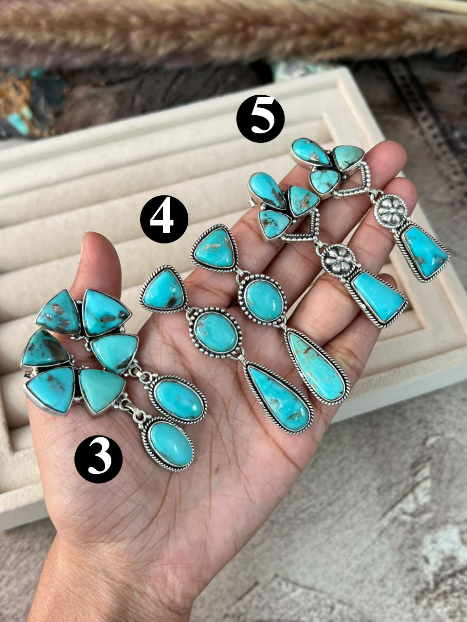 Handmade Sterling Silver Campitos Turquoise Collection: Post Dangle Earrings Signed Nizhoni