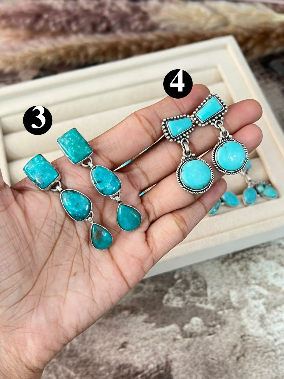 Handmade Sterling Silver Campitos Turquoise Collection: Post Dangle/Studs Earrings Signed Nizhoni