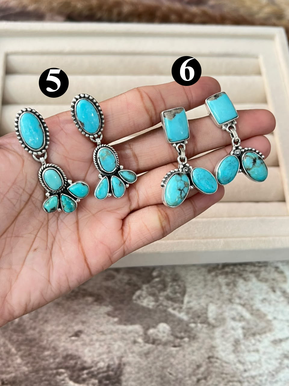 Handmade Sterling Silver Campitos Turquoise Collection: Post Dangle/Studs Earrings Signed Nizhoni