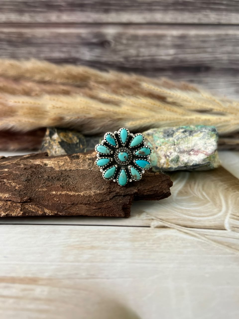 Handmade Sterling Silver Campitos Turquoise Adjustable Ring Signed Nizhoni