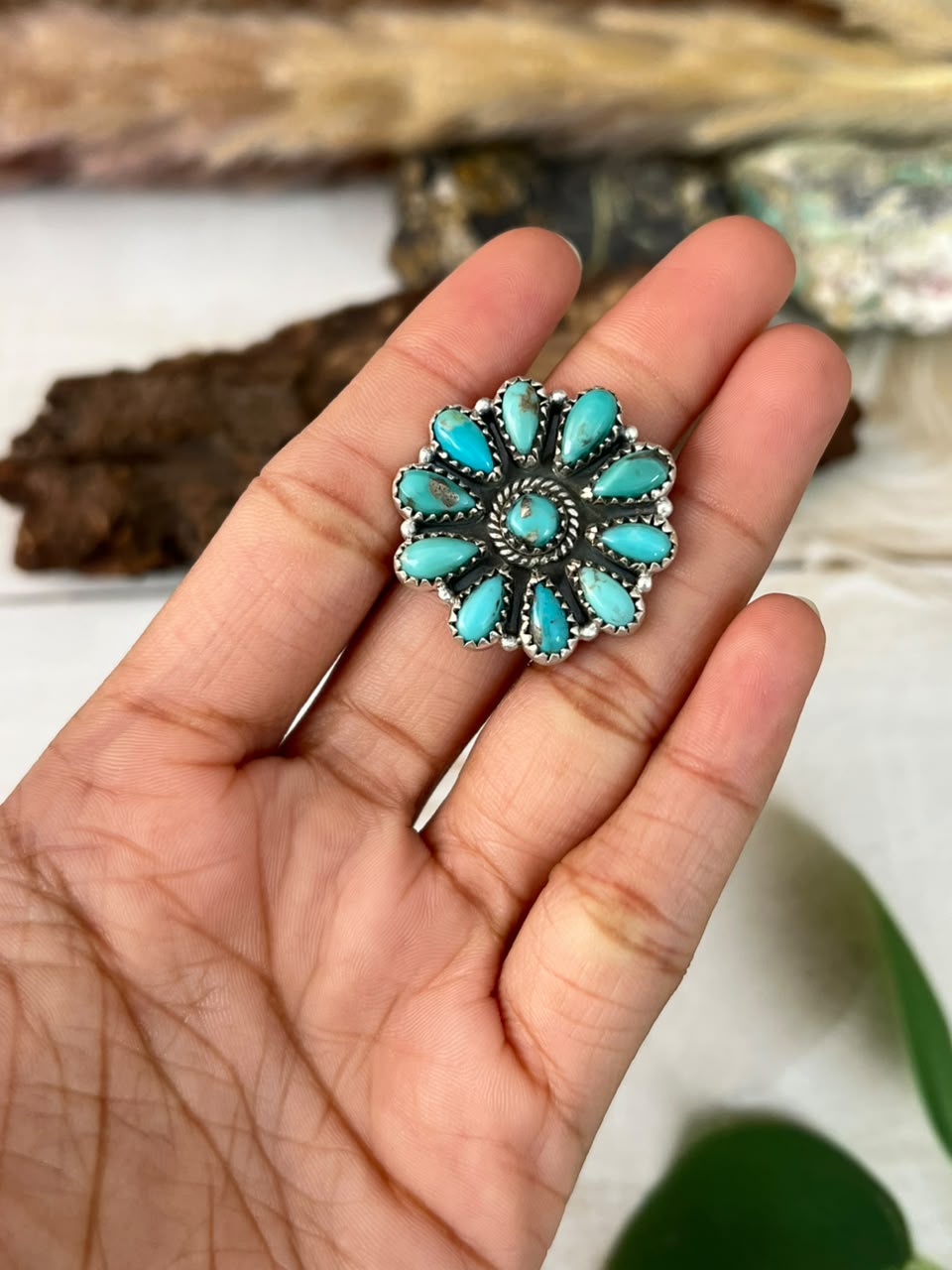 Handmade Sterling Silver Campitos Turquoise Adjustable Ring Signed Nizhoni