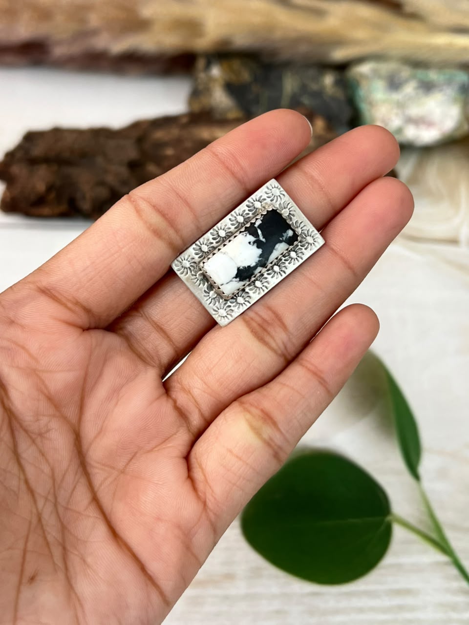 Handmade Sterling Silver White Buffalo Adjustable Ring Signed Nizhoni