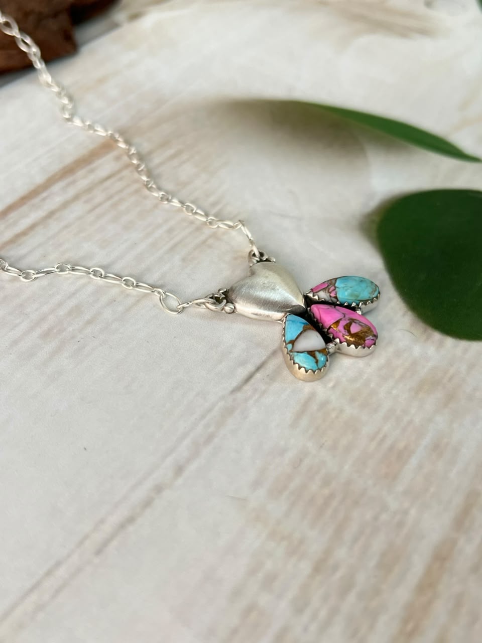 Handmade Sterling Silver Cotton Candy Heart Collection: Necklace Signed Nizhoni