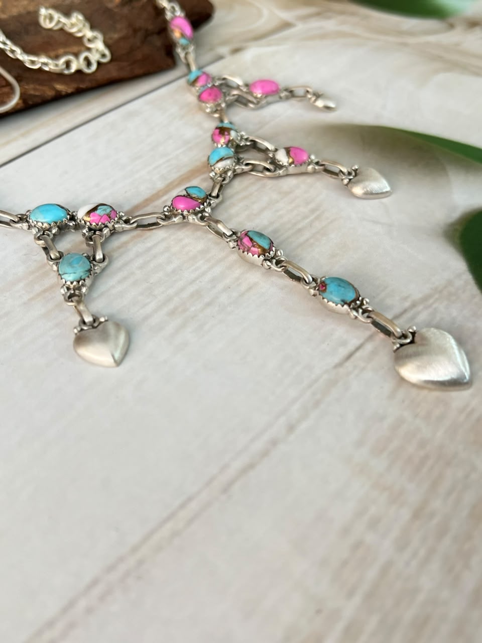 Handmade Sterling Silver Cotton Candy Heart Collection: Necklace Signed Nizhoni