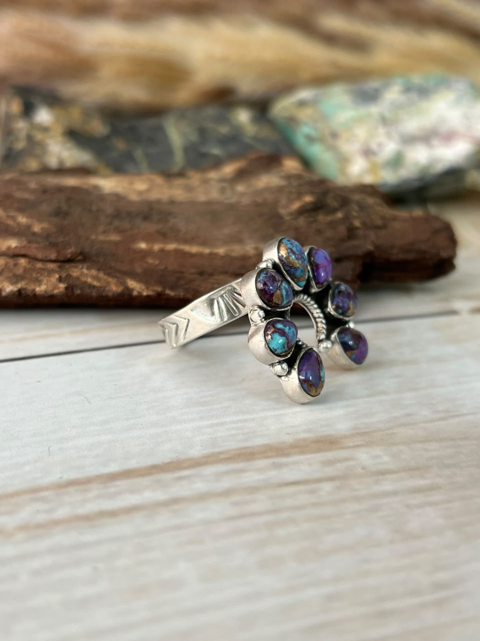 Handmade Sterling Silver Purple Dream Mojave Naja Adjustable Ring Signed Nizhoni