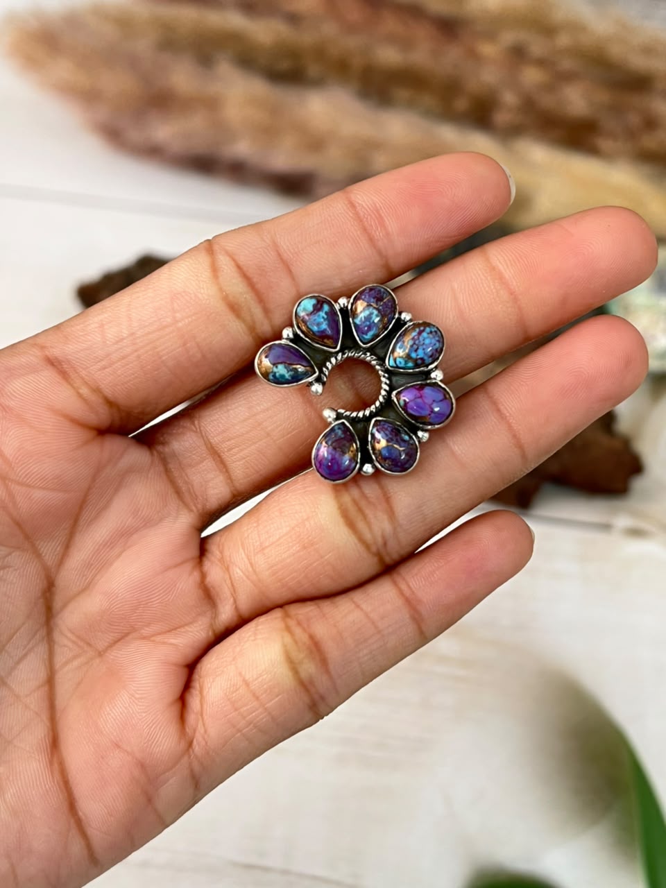 Handmade Sterling Silver Purple Dream Mojave Naja Adjustable Ring Signed Nizhoni