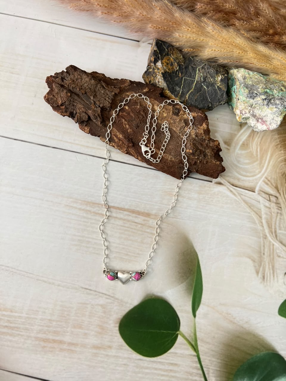Handmade Sterling Silver Cotton Candy Heart Collection: Necklace Signed Nizhoni