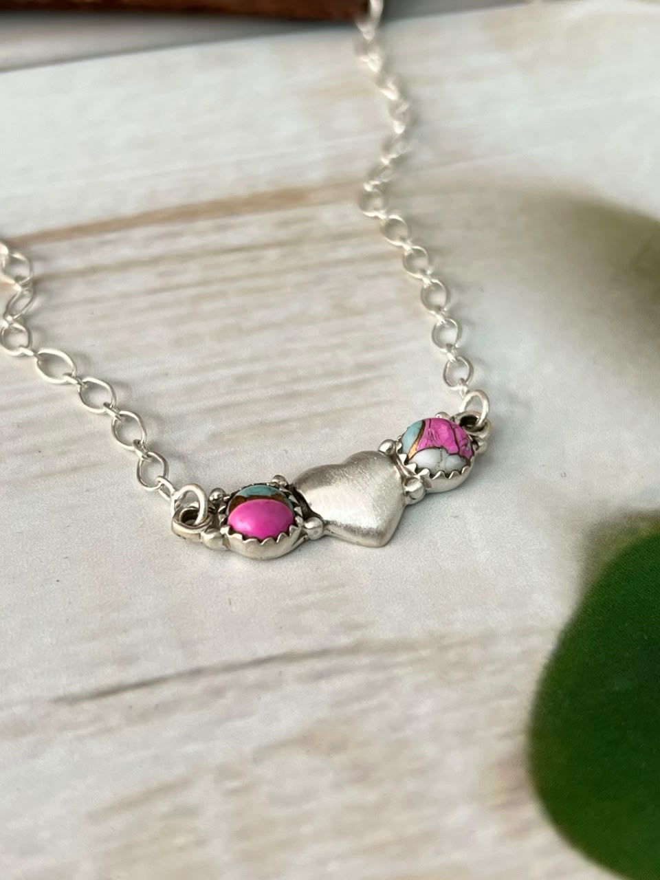 Handmade Sterling Silver Cotton Candy Heart Collection: Necklace Signed Nizhoni