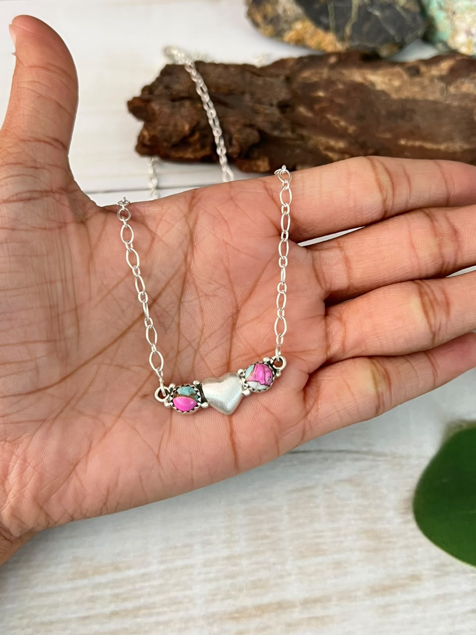 Handmade Sterling Silver Cotton Candy Heart Collection: Necklace Signed Nizhoni
