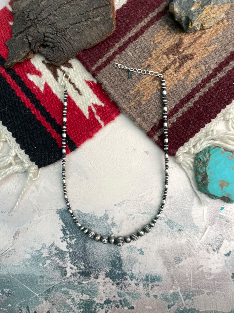 Handmade Sterling Silver Beaded Necklace Signed Nizhoni