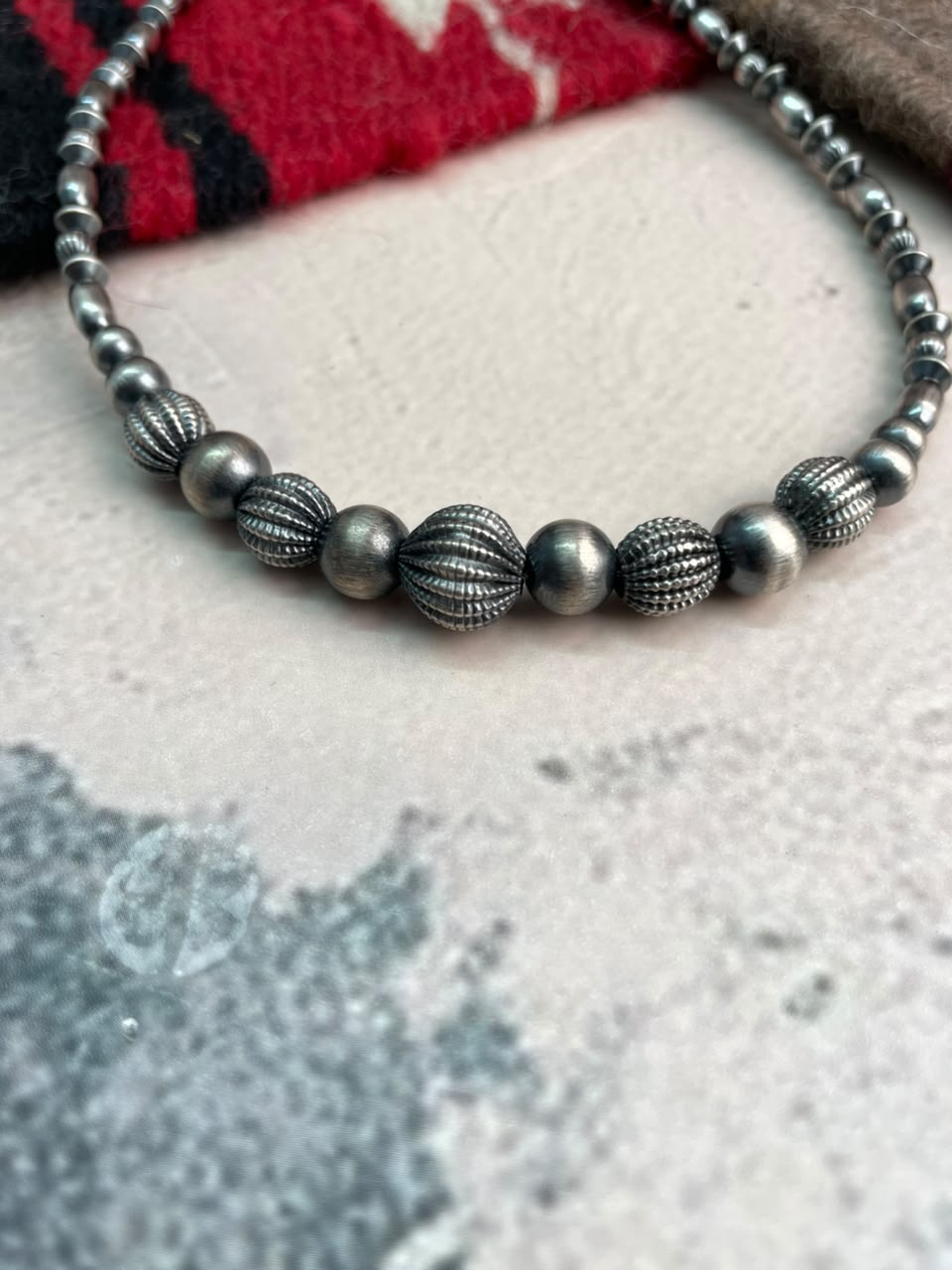 Handmade Sterling Silver Beaded Necklace Signed Nizhoni