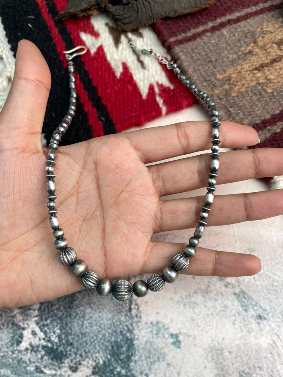 Handmade Sterling Silver Beaded Necklace Signed Nizhoni