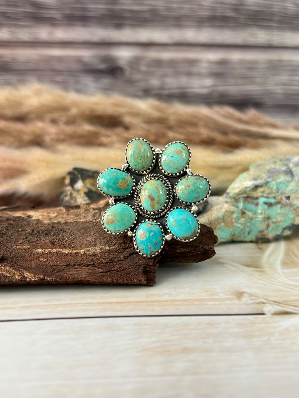 Handmade Sterling Silver Cripple Creek Turquoise Adjustable Ring Signed Nizhoni