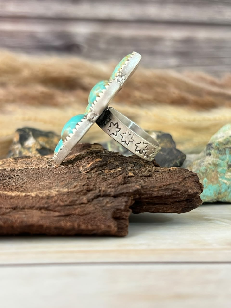Handmade Sterling Silver Cripple Creek Turquoise Adjustable Ring Signed Nizhoni