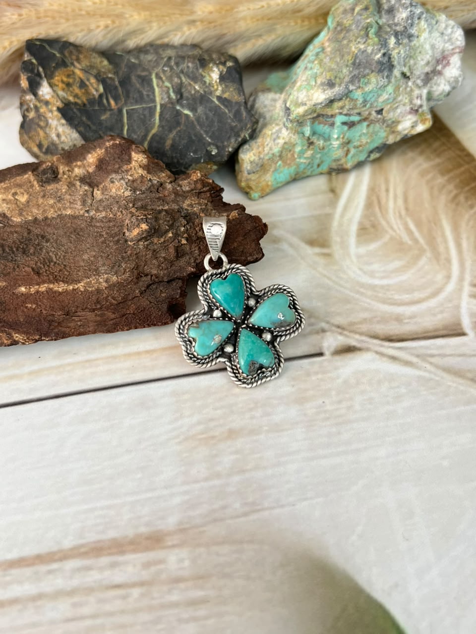 Handmade Sterling Silver Kingman Turquoise Pendant Signed Nizhoni