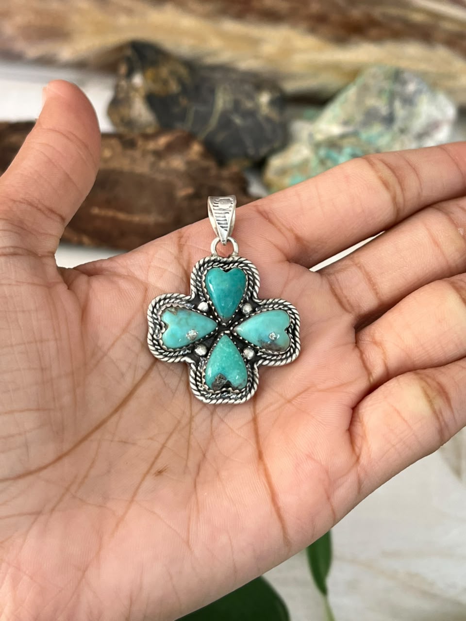 Handmade Sterling Silver Kingman Turquoise Pendant Signed Nizhoni